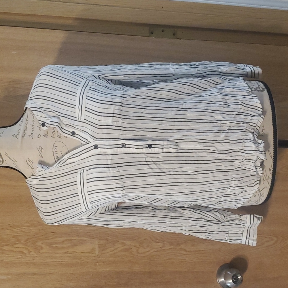 Lucky brand womens size small petite shirt.  White with black verticle stripes
